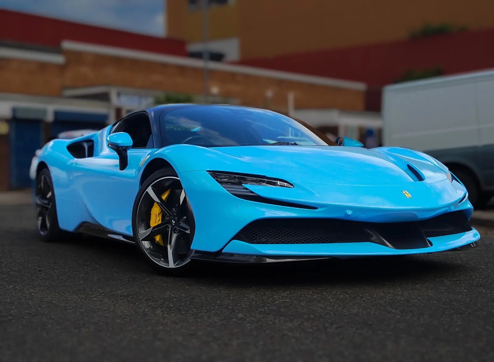 Ferrari SF90 Gulf Blue wrap - rear three quarter view
