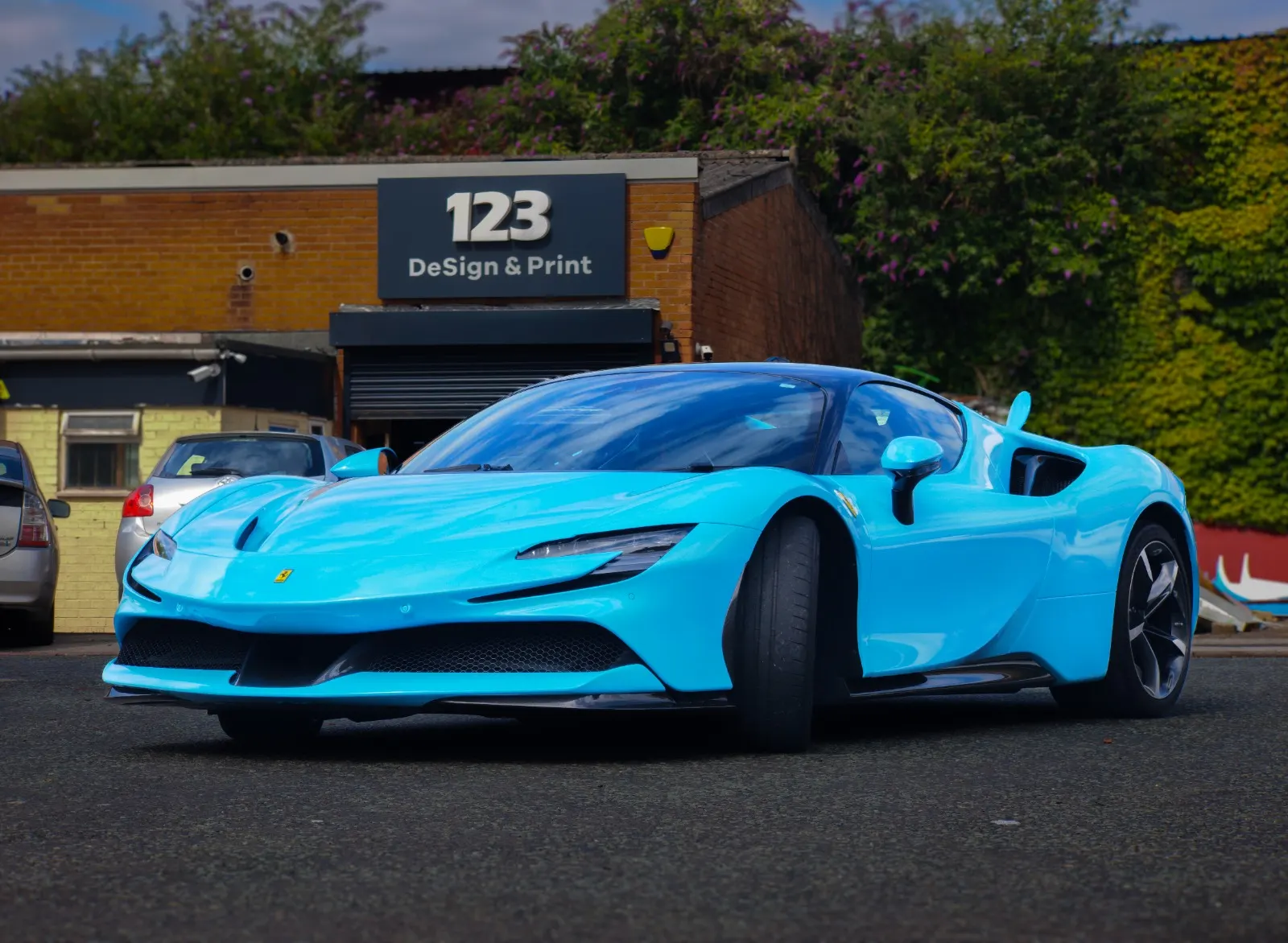 Ferrari SF90 Gulf Blue Vinyl Wrap in Birmingham