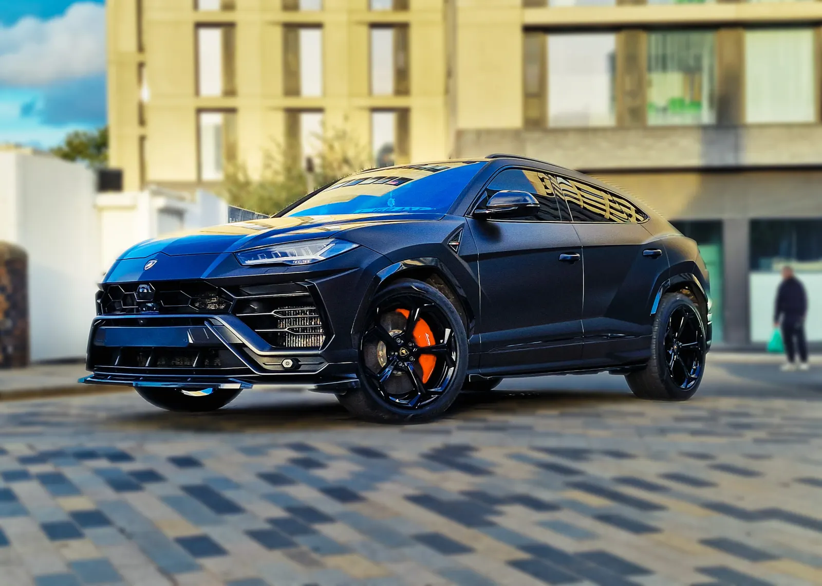 Lamborghini Urus in satin black with body kit installed