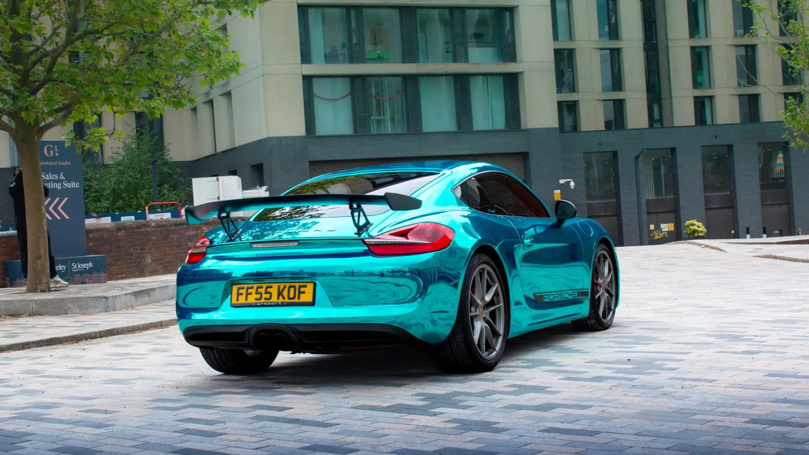 Porsche Cayman Light Blue Super Chrome Wrap